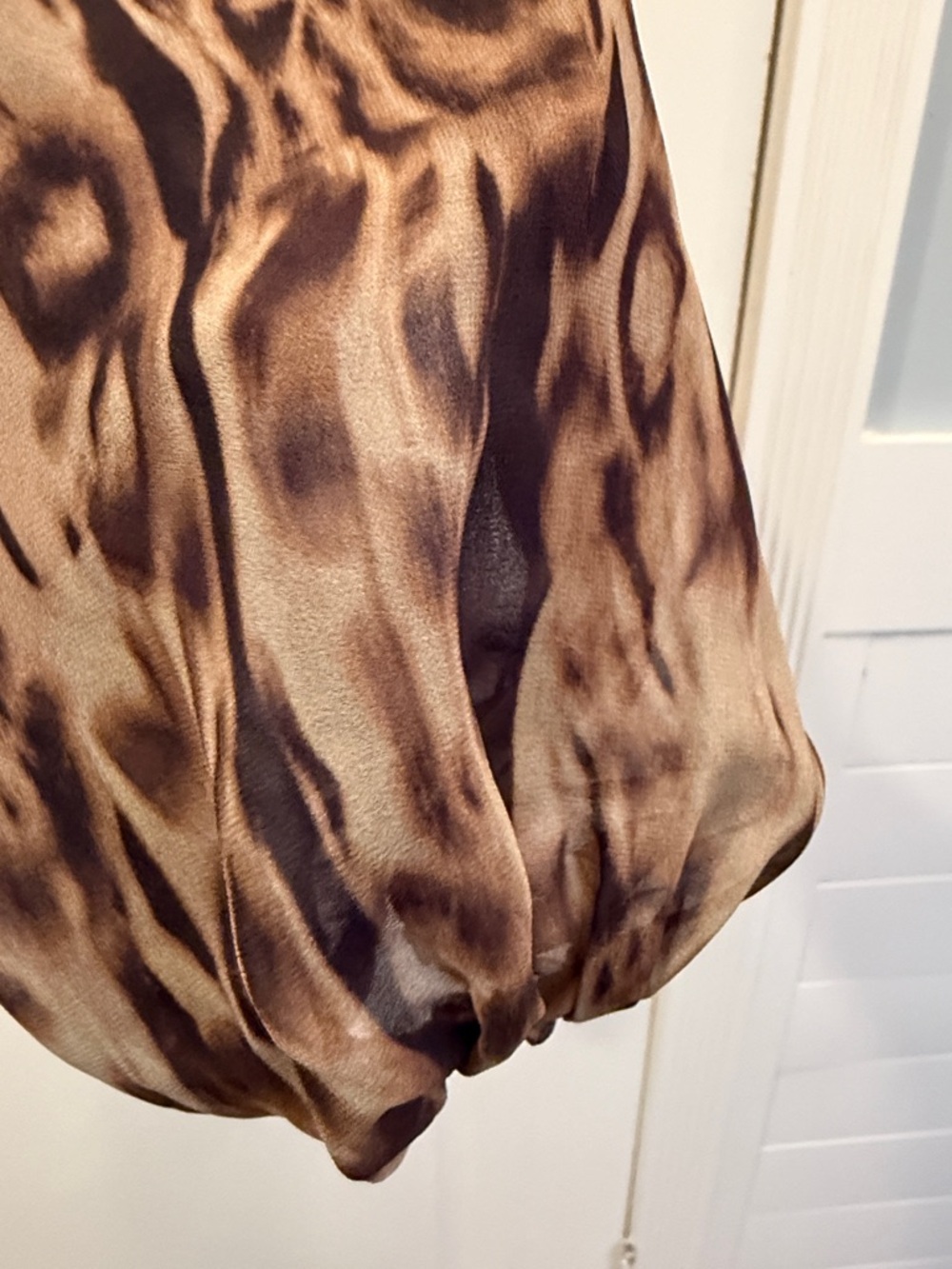 12th Tribe Leopard Print Ruffled V-Neck Blouse in Brown and Tan - Picture 9 of 16